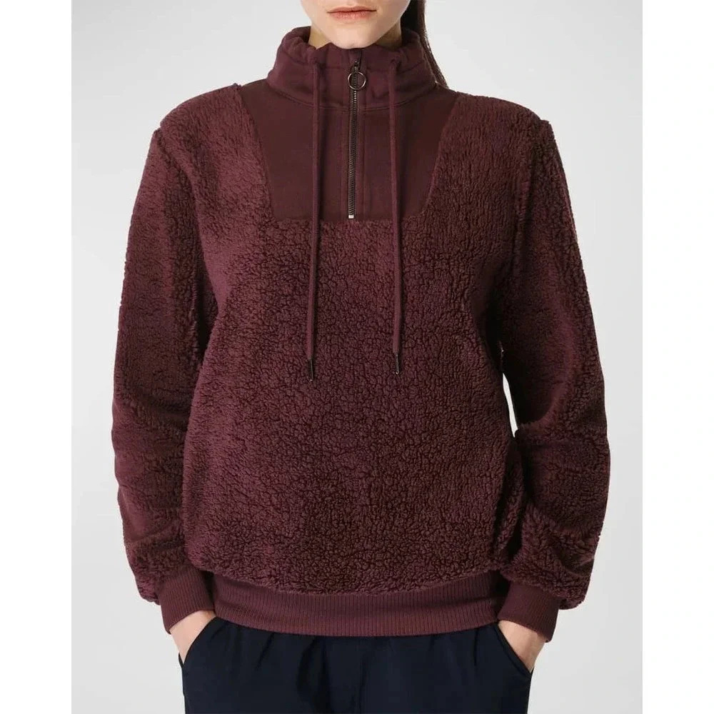 NWT Sweaty Betty Sherpa Half Zip Sweatshirt - Faux Sherling Plush Textured